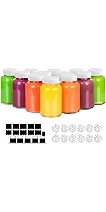 4 Pack 16 OZ Glass Milk Bottles with Lids, Glass Juice Bottles with Scale & Silicone Pour Spout, Reusable Juice Containers Square Drinking Jars for Milk, Coffee, Smoothies, Water