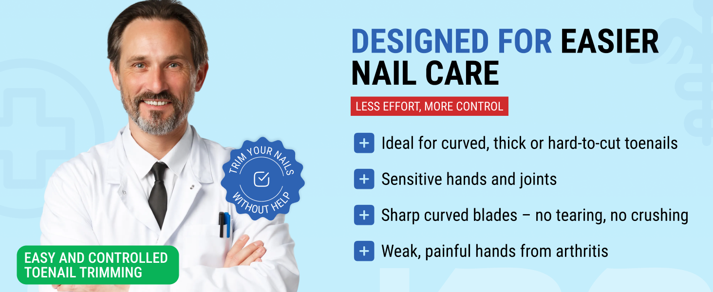 Toenail Clippers for Thick Toenails – KLIPP 15 mm Wide Jaw Thick Fingernail and Toenail Cutter with Curved Stainless-Steel Blades for Seniors (Angled Wide Opening)