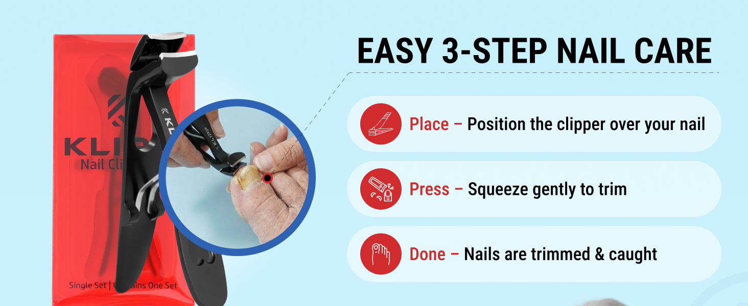 Toenail Clippers for Thick Toenails – KLIPP 15 mm Wide Jaw Thick Fingernail and Toenail Cutter with Curved Stainless-Steel Blades for Seniors (Angled Wide Opening)