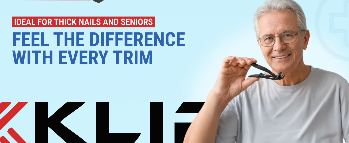 Toenail Clippers for Thick Toenails – KLIPP 15 mm Wide Jaw Thick Fingernail and Toenail Cutter with Curved Stainless-Steel Blades for Seniors (Angled Wide Opening)