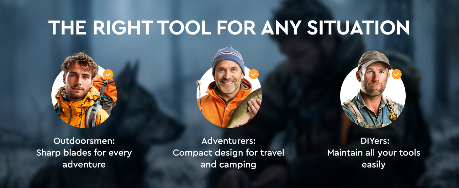 Orange Ninja Pocket Field Knife Sharpener – 8-in-1 Camping & Hunting EDC Knife Sharpener with Guided Diamond Whetstones, Leather Strop, Fire Starter & Diamond Rod