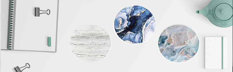 Drink Coasters with Holder 6 Pack, Ceramic Marble Style, Absorbent Abstract Coasters Set, 4in Cup Mat for Any Cups, Home, Living Room Decor, Tabletop-Protection for Coffee Beverage-Navy Blue