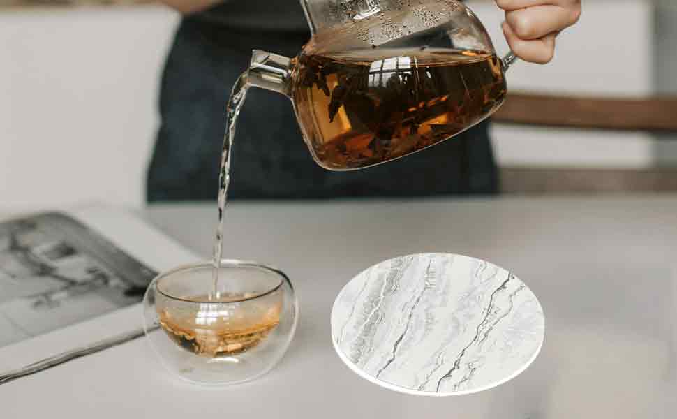 Drink Coasters with Holder 6 Pack, Ceramic Marble Style, Absorbent Abstract Coasters Set, 4in Cup Mat for Any Cups, Home, Living Room Decor, Tabletop-Protection for Coffee Beverage-Navy Blue