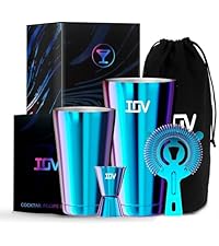 IOV Boston Cocktail Shaker Set, 18oz & 28oz Stainless Steel Weighted Shaker Tins, Metal Martini Drink Mixer for Bartending, Professional Bar Tools with Cocktail Recipe Guide