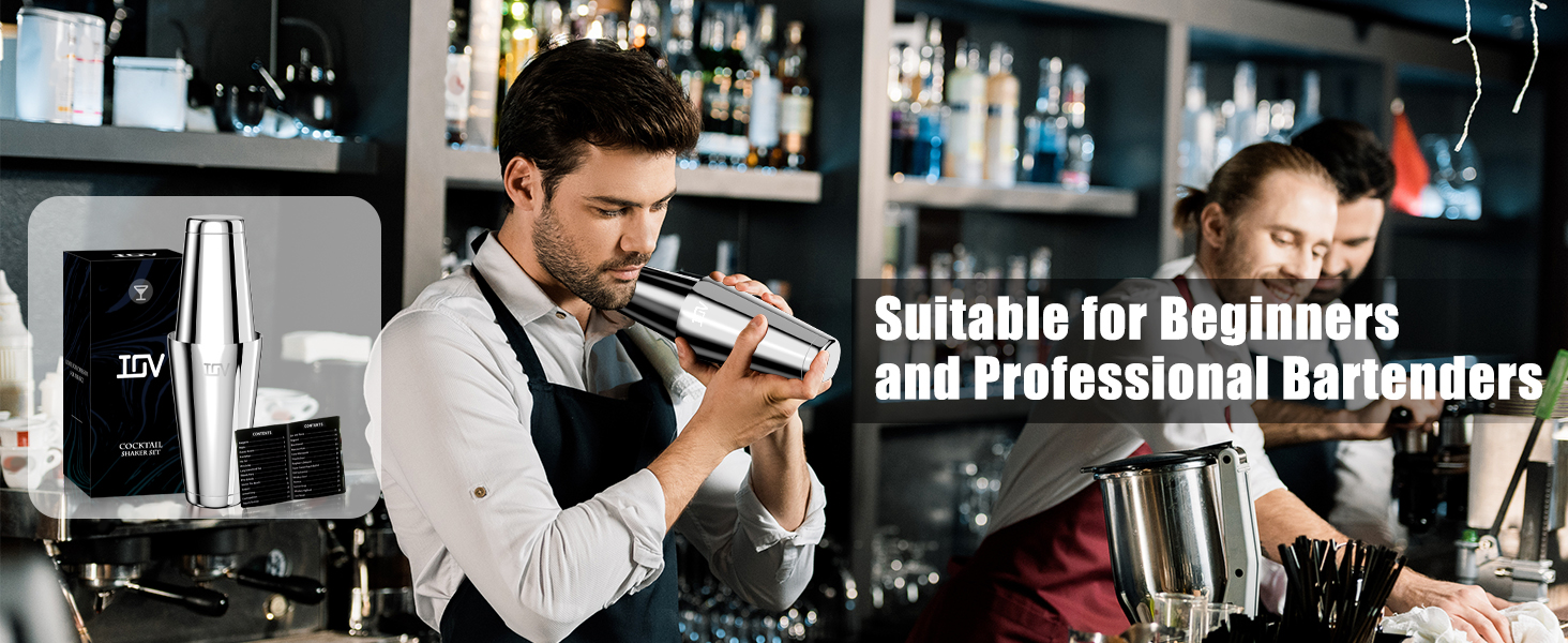 IOV Boston Cocktail Shaker Set, 18oz & 28oz Stainless Steel Weighted Shaker Tins, Metal Martini Drink Mixer for Bartending, Professional Bar Tools with Cocktail Recipe Guide