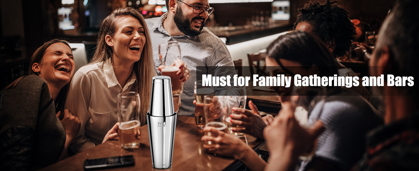 IOV Boston Cocktail Shaker Set, 18oz & 28oz Stainless Steel Weighted Shaker Tins, Metal Martini Drink Mixer for Bartending, Professional Bar Tools with Cocktail Recipe Guide