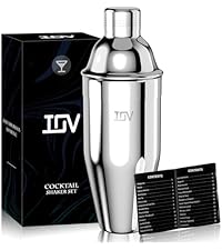 IOV Cocktail Shaker, 24 oz Martini Shaker, Drink Mixer with Built-in Strainer, Professional Stainless Steel Margarita Alcohol Shakers with Cocktail Recipe Guide, Bartender Kit Gifts