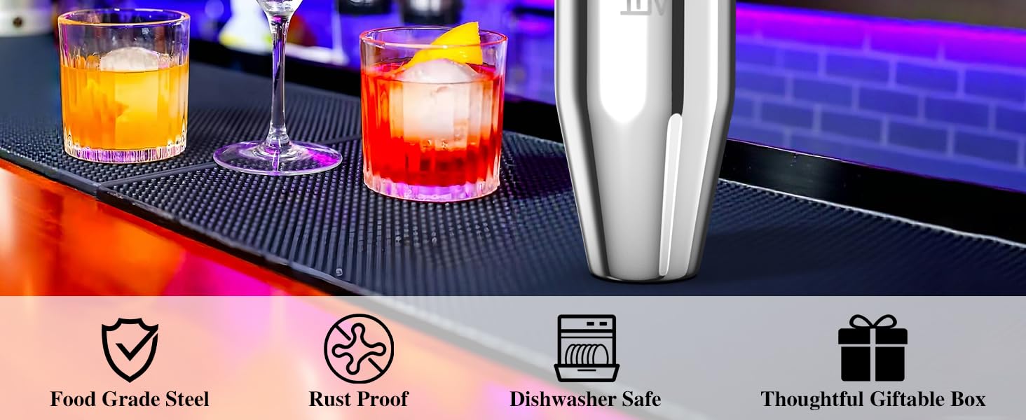 IOV Cocktail Shaker, 24 oz Martini Shaker, Drink Mixer with Built-in Strainer, Professional Stainless Steel Margarita Alcohol Shakers with Cocktail Recipe Guide, Bartender Kit Gifts