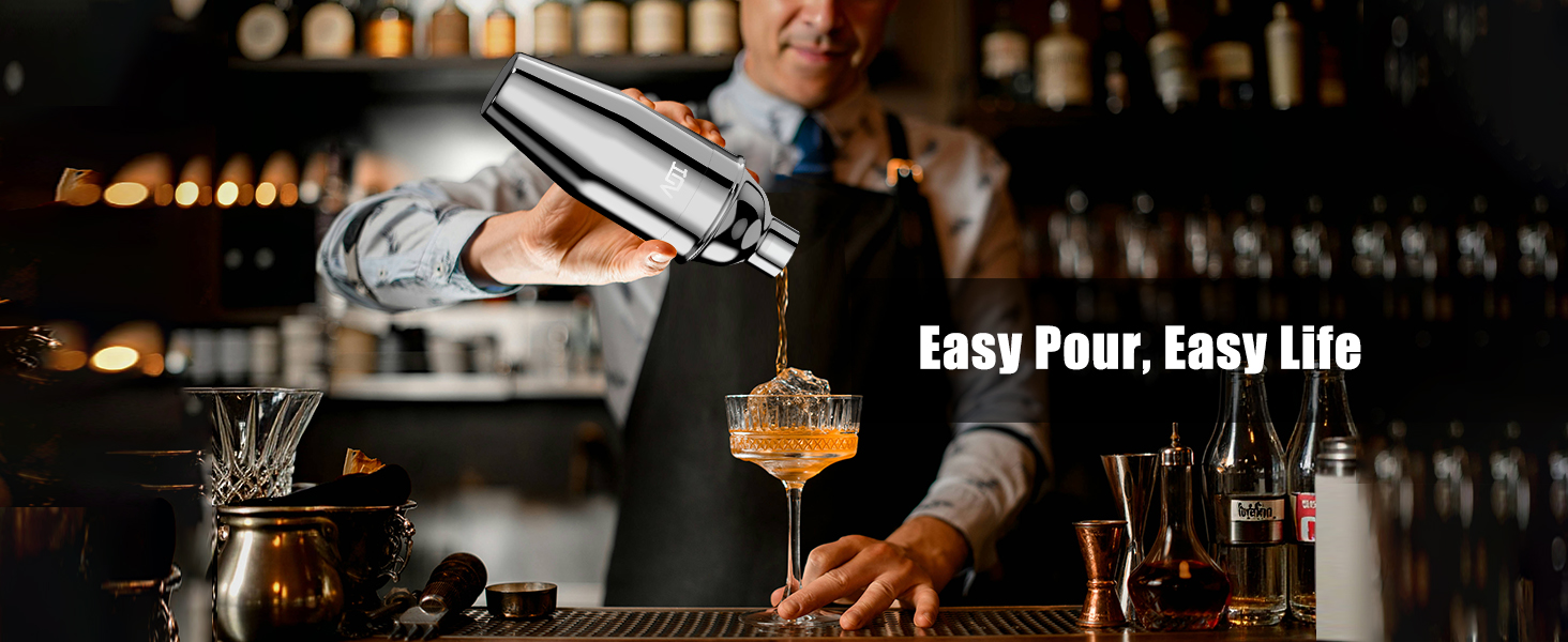 IOV Cocktail Shaker, 24 oz Martini Shaker, Drink Mixer with Built-in Strainer, Professional Stainless Steel Margarita Alcohol Shakers with Cocktail Recipe Guide, Bartender Kit Gifts