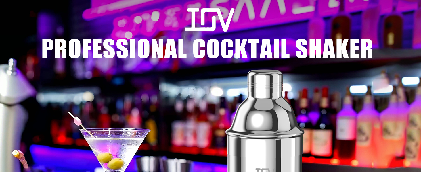 IOV Cocktail Shaker, 24 oz Martini Shaker, Drink Mixer with Built-in Strainer, Professional Stainless Steel Margarita Alcohol Shakers with Cocktail Recipe Guide, Bartender Kit Gifts