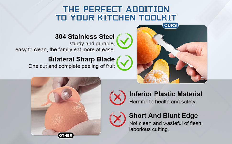 Stainless Steel Citrus Peeler Tool – Orange Peeler for Kitchen, Lemon Peeler, Grapefruit Peeler, Effortless Fruit Peeler with Sharp Blade, Ergonomic Grip, Rust-Resistant, Easy Storage