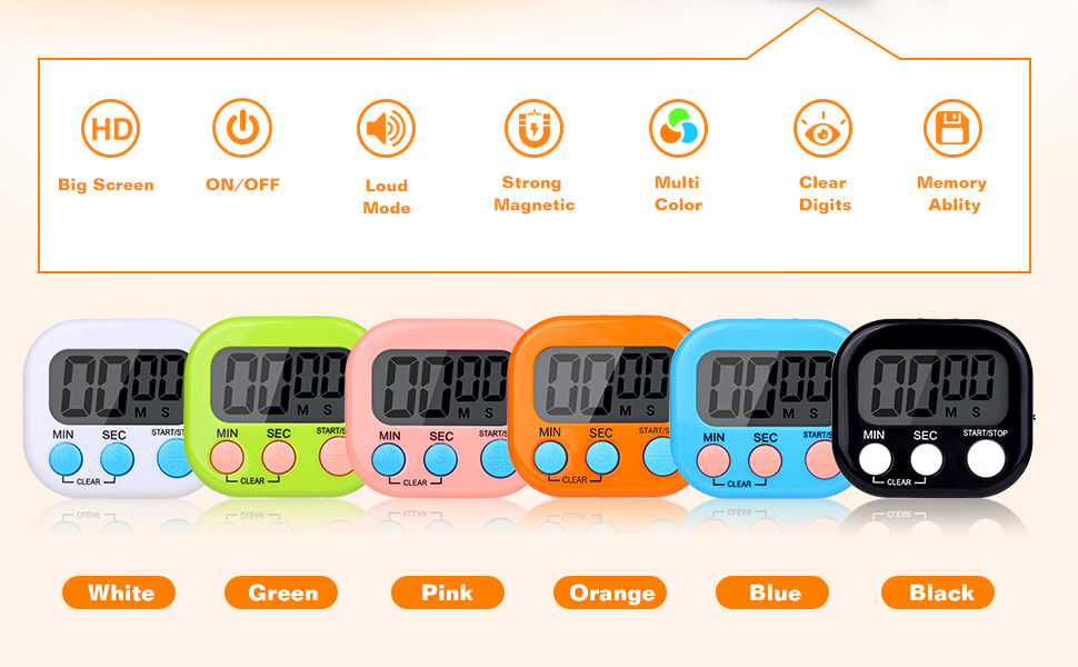 12 Pack Digital Kitchen Timers for Cooking, Small Magnetic Countdown Classroom Timers for Teachers Kids, Big Digits Loud Alarm Backing Stand Timer for Kitchen, Shower, Study, Work, Exercise Training