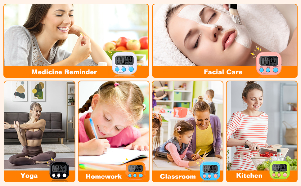 12 Pack Digital Kitchen Timers for Cooking, Small Magnetic Countdown Classroom Timers for Teachers Kids, Big Digits Loud Alarm Backing Stand Timer for Kitchen, Shower, Study, Work, Exercise Training