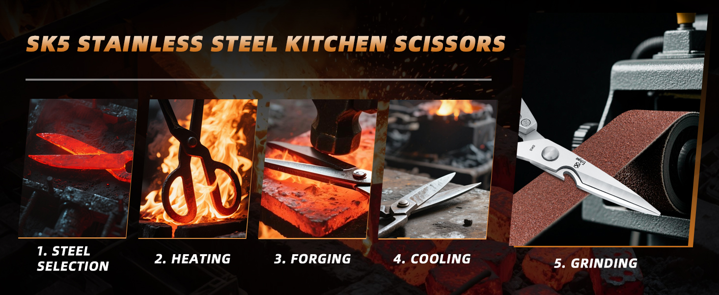 Kitchen Scissors Set - Heavy Duty Japanese Style, Dishwasher Safe, All Purpose Meat Cutting Shears, Sharp Food Scissors for Chicken Bones, Turkey, Fish & Vegetables