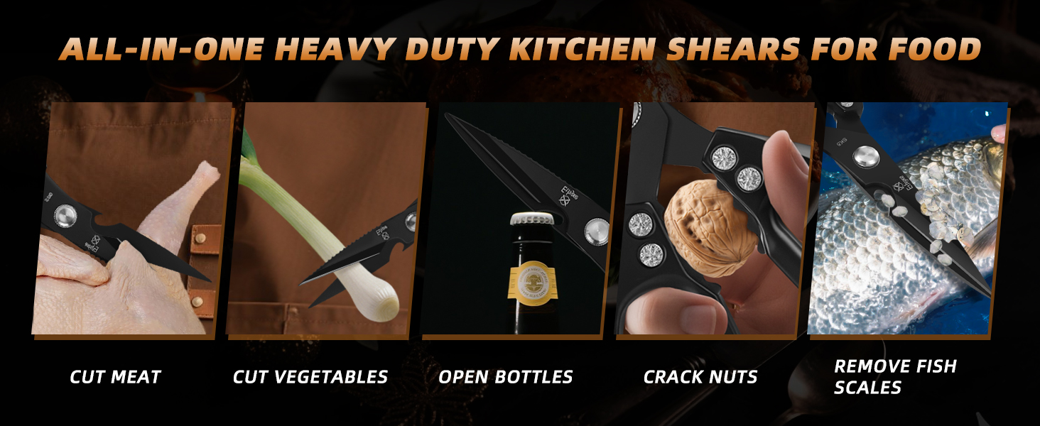 Kitchen Scissors Set - Heavy Duty Japanese Style, Dishwasher Safe, All Purpose Meat Cutting Shears, Sharp Food Scissors for Chicken Bones, Turkey, Fish & Vegetables