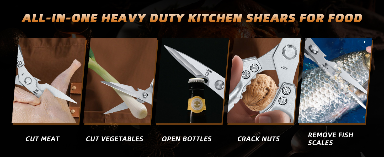 Kitchen Scissors All Purpose - Heavy Duty Poultry Shears, Ultra Sharp Japanese Steel Cooking Scissors for Food, Dishwasher Safe