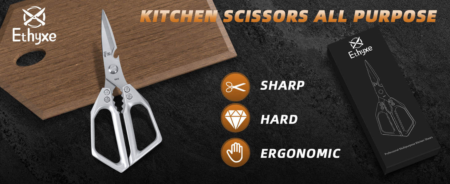 Kitchen Scissors All Purpose - Heavy Duty Poultry Shears, Ultra Sharp Japanese Steel Cooking Scissors for Food, Dishwasher Safe