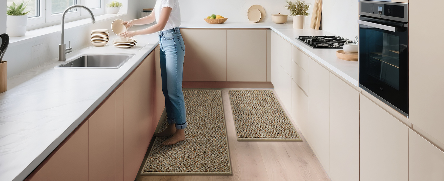 COSY HOMEER Kitchen Rugs and Mats 2PCS Non Slip Kitchen Mats for Floor Washable Stain Resistant Kitchen Runner Rug Sets Absorbent Kitchen Floor Mat 20