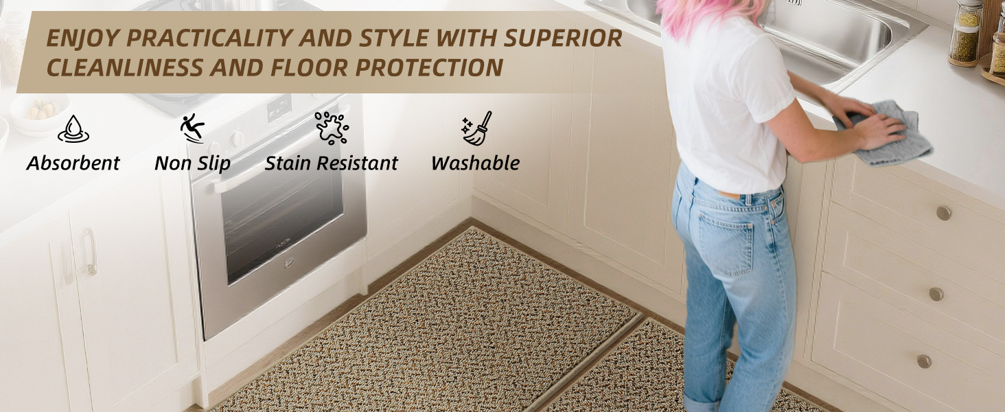 COSY HOMEER Kitchen Rugs and Mats 2PCS Non Slip Kitchen Mats for Floor Washable Stain Resistant Kitchen Runner Rug Sets Absorbent Kitchen Floor Mat 20