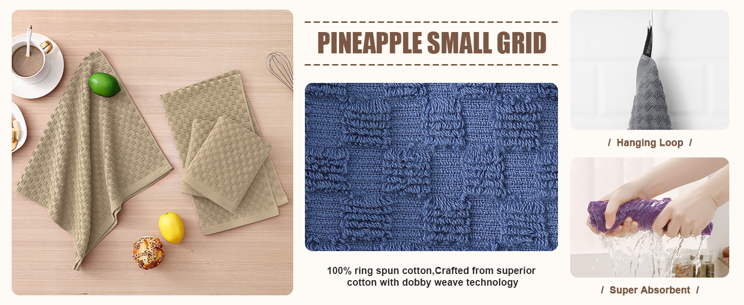 Homaxy 100% Cotton Kitchen Towels and Dishcloths Set, 12 x 12 & 15 x 25 Inches, Set of 8 Bulk Terry Cloth Dish Towels, Super Soft and Absorbent Hand Towel with Hanging Loop, Dark Grey