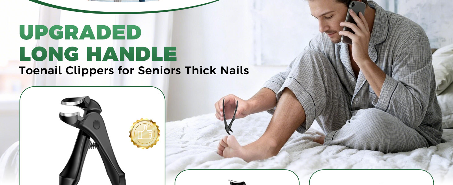 Toenail Clippers for Seniors Thick Toenails, 2026 Long Handle Toe Nail Clippers with Angled Head, Slanted Toenail Clippers & Wide Opening Ingrown Nail Clippers for Men, 6PCS