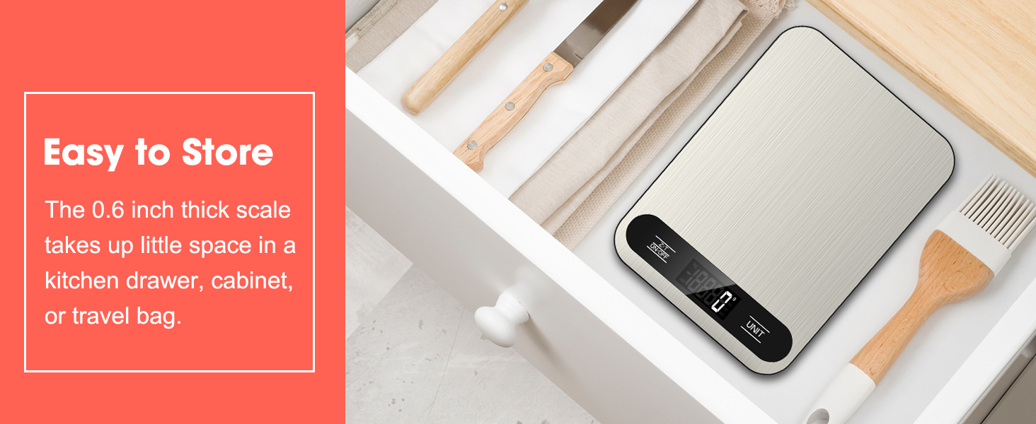 Mik-Nana Food Scale, 22lb Digital Kitchen Scale with 6 Units Tare Function & LCD Display, Stainless Steel Weight Grams and Ounces for Baking, Cooking and Meal Prep (Batteries Included)