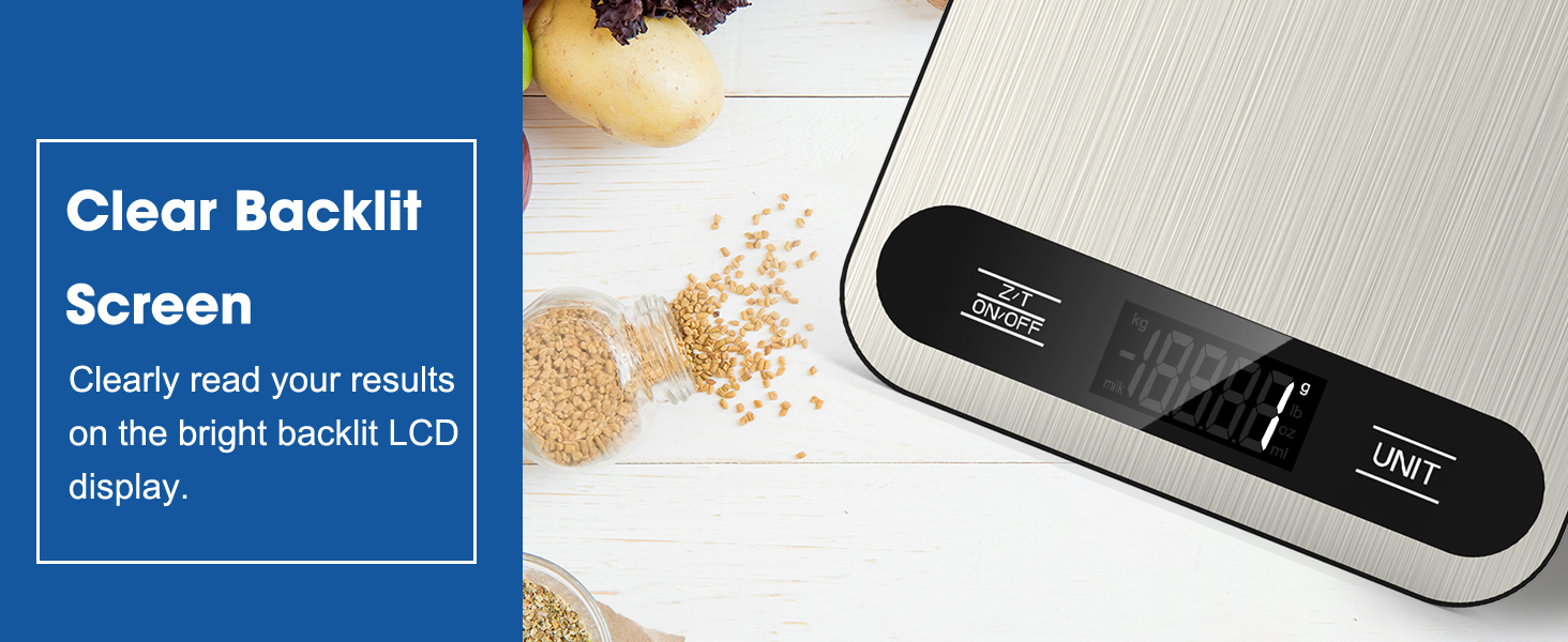 Mik-Nana Food Scale, 22lb Digital Kitchen Scale with 6 Units Tare Function & LCD Display, Stainless Steel Weight Grams and Ounces for Baking, Cooking and Meal Prep (Batteries Included)