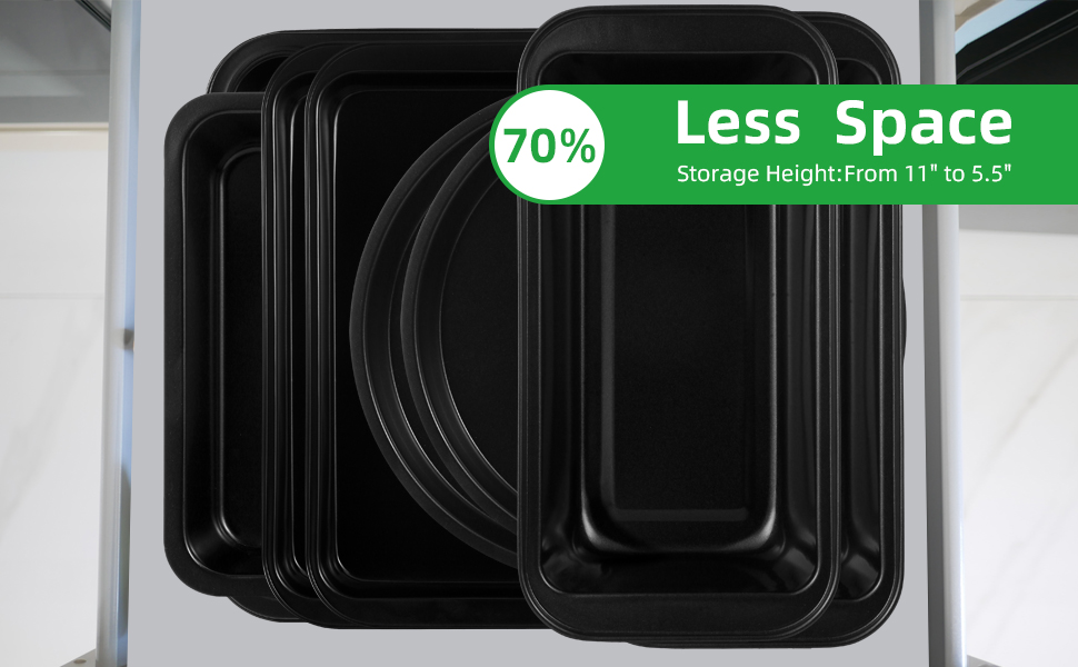 11-Piece Nonstick Baking Pans Set - Professional Grade Carbon Steel Bakeware with Premium Coating- Dishwasher Safe, Stackable, Oven Safe to 450°F (Black)