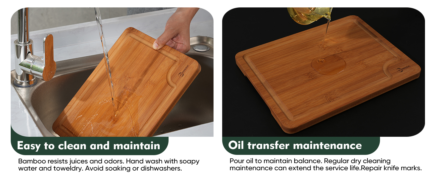Bamboo Cutting Board, Non Slip Wood Cutting Boards for Kitchen 3 Packs Holder and Over Sink Nice Solid Thick Durable Cutting Boards for Kitchen Large Small Vegetables Fruits Kitchen Gifts (Carbonized)