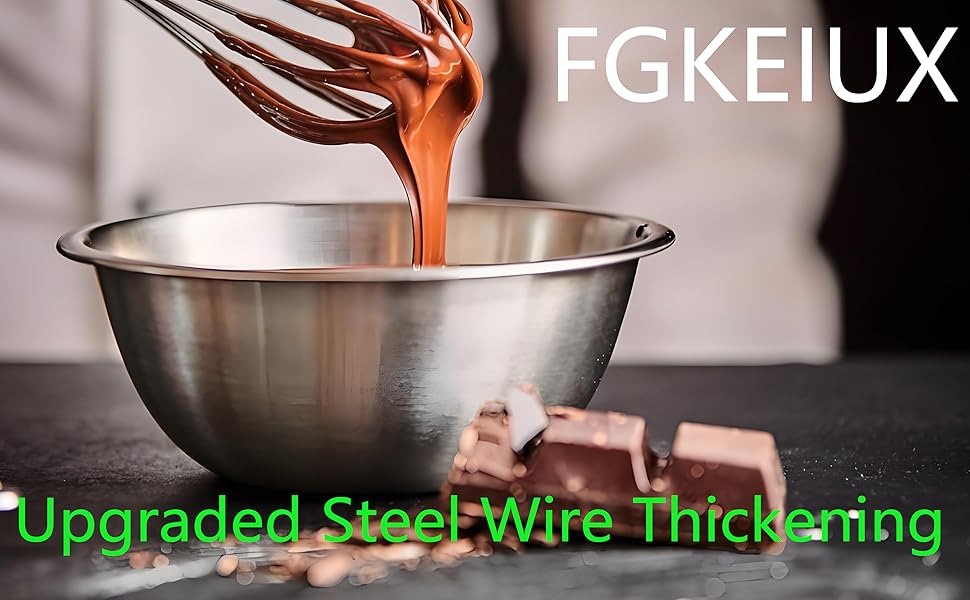 10-inch stainless steel whisk, suitable for mixing batter, whipping cream and mixing seasonings (304 egg beater steel wire thickened)