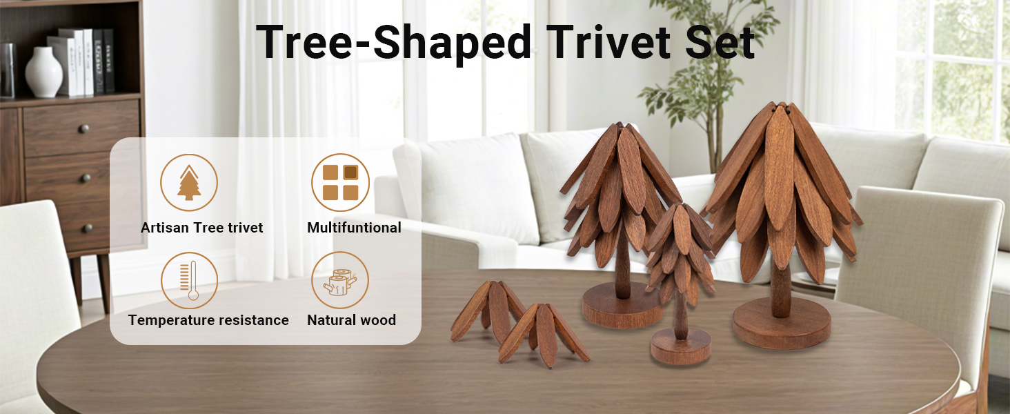 Yuoyar Coasters, Wooden Tree-Shaped sapele Wood Drink Coasters Set for Coffee Table, Kitchen Table Decor