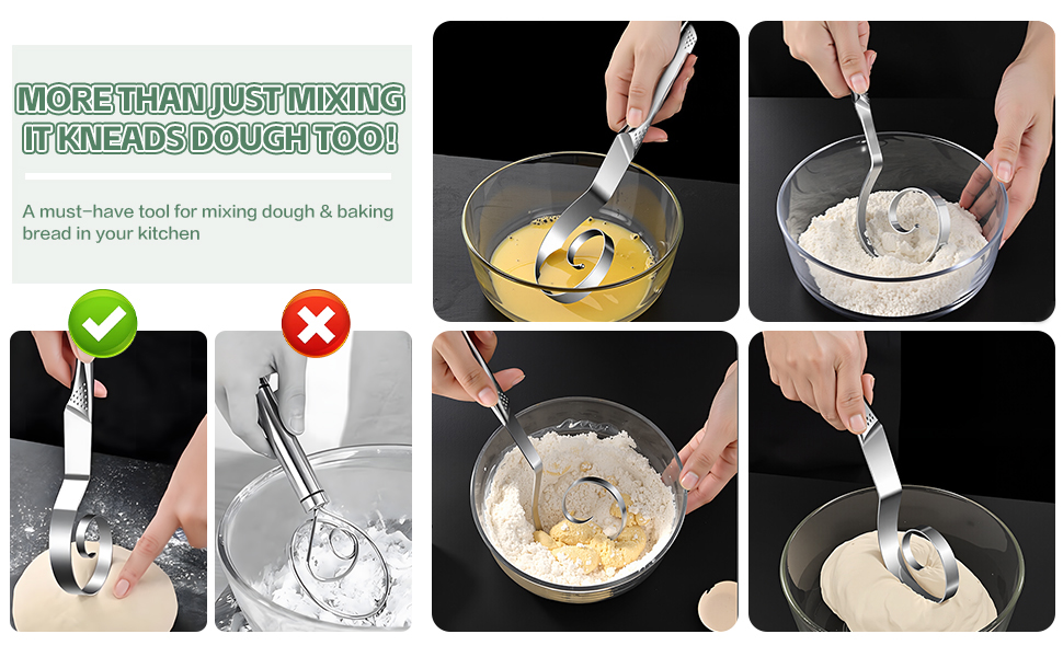 Seamless Danish Dough Whisk Stainless Steel Bread Sourdough Whisks for Cooking, Whisking, Pizza, Pastry, Cake Batter, Biscuits,Dishwasher Safe Dutch Whisk 10