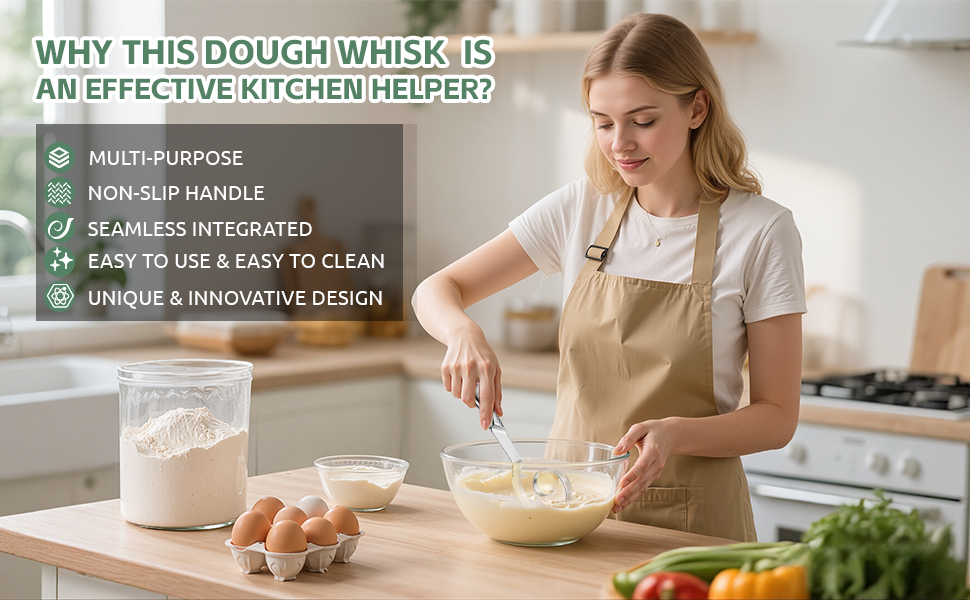 Seamless Danish Dough Whisk Stainless Steel Bread Sourdough Whisks for Cooking, Whisking, Pizza, Pastry, Cake Batter, Biscuits,Dishwasher Safe Dutch Whisk 10