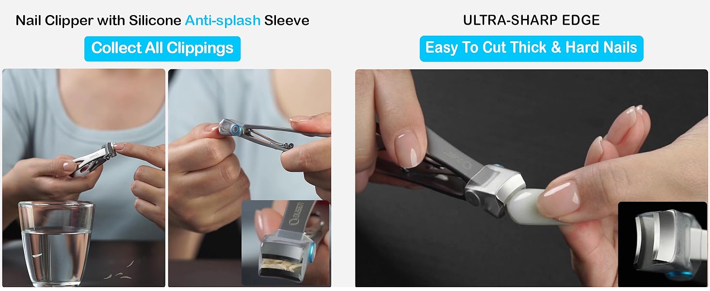 Nail Clippers with Catcher - Anti Splash Wide Jaw Opening Thick Toenail Clippers for Seniors | Self-Collecting Fingernail Cutter Heavy Duty Toe Nail Clippers for Men & Women | Silver | L