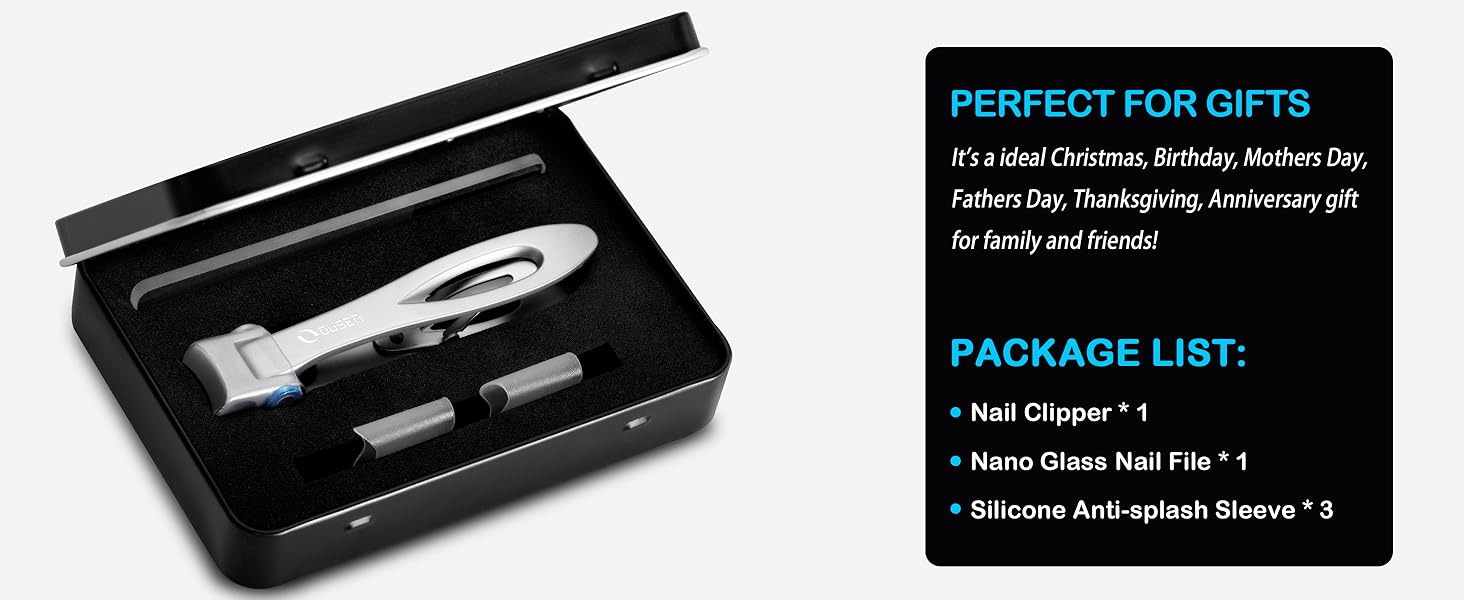 Nail Clippers with Catcher - Anti Splash Wide Jaw Opening Thick Toenail Clippers for Seniors | Self-Collecting Fingernail Cutter Heavy Duty Toe Nail Clippers for Men & Women | Silver | L