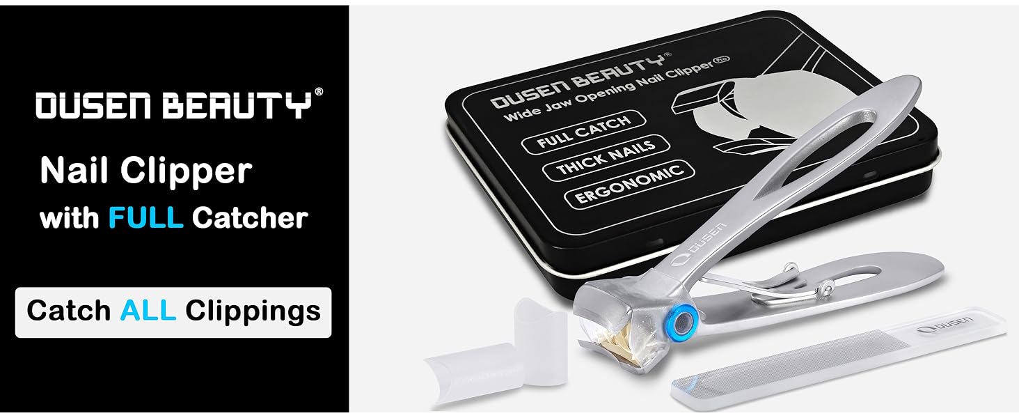 Nail Clippers with Catcher - Anti Splash Wide Jaw Opening Thick Toenail Clippers for Seniors | Self-Collecting Fingernail Cutter Heavy Duty Toe Nail Clippers for Men & Women | Silver | L