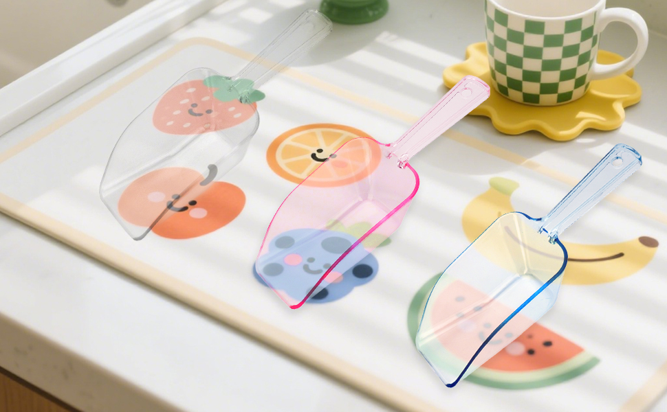 12 Pcs Clear Plastic Ice Scoop, Medium Multi Purpose Plastic Ice Scoop Sets, Ices Cube Scoops for Freezer Ices Machine Dry Goods Canisters Candy Buffet Kitchen Food Coffee Wedding Desserts(6.7 Inch)