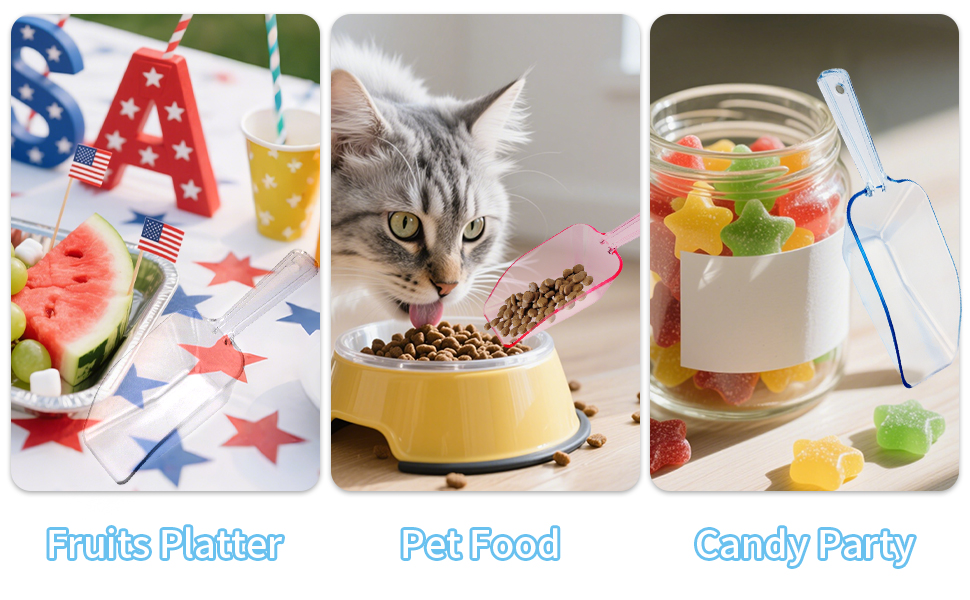 12 Pcs Clear Plastic Ice Scoop, Medium Multi Purpose Plastic Ice Scoop Sets, Ices Cube Scoops for Freezer Ices Machine Dry Goods Canisters Candy Buffet Kitchen Food Coffee Wedding Desserts(6.7 Inch)