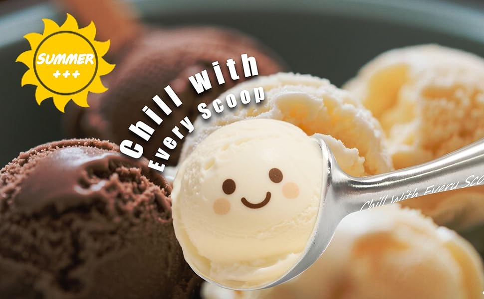 304 Stainless Steel Ice Cream Scoop, All Metal Ice Cream Scooper One-Piece Design, Heavy Duty Scoops with Comfortable Non-Slip Handle, Dishwasher Safe, Summer Gift