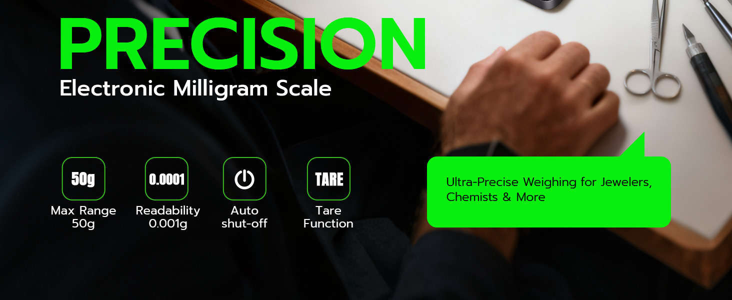 Wigearss Digital Milligram Scale 50g x 0.001g, Mini Precision Scale with Tare weight Function,Calibration Weight ＆ Backlit LCD Display, Pocket Micro Scale for Weighing Powder, Gold, Jewelry, Mini Food