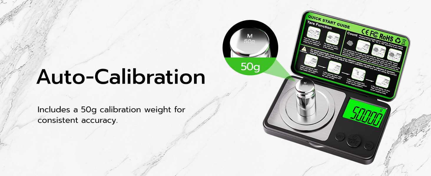Wigearss Digital Milligram Scale 50g x 0.001g, Mini Precision Scale with Tare weight Function,Calibration Weight ＆ Backlit LCD Display, Pocket Micro Scale for Weighing Powder, Gold, Jewelry, Mini Food