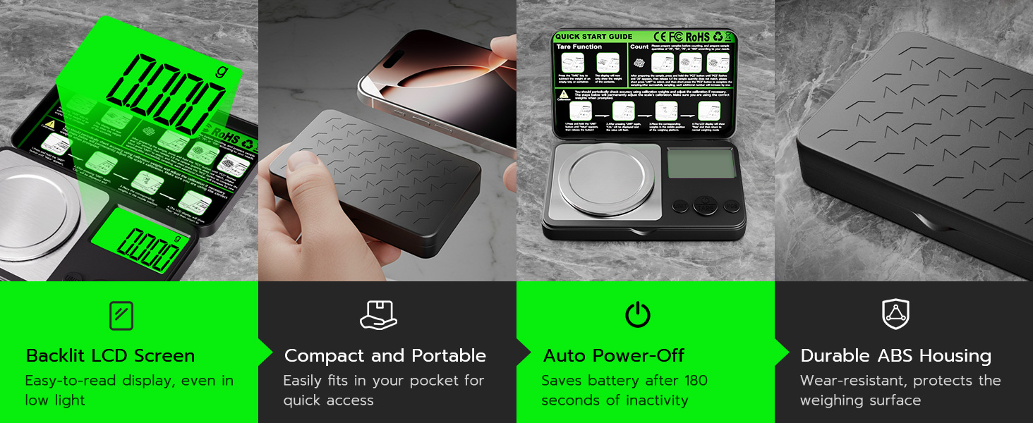 Wigearss Digital Milligram Scale 50g x 0.001g, Mini Precision Scale with Tare weight Function,Calibration Weight ＆ Backlit LCD Display, Pocket Micro Scale for Weighing Powder, Gold, Jewelry, Mini Food