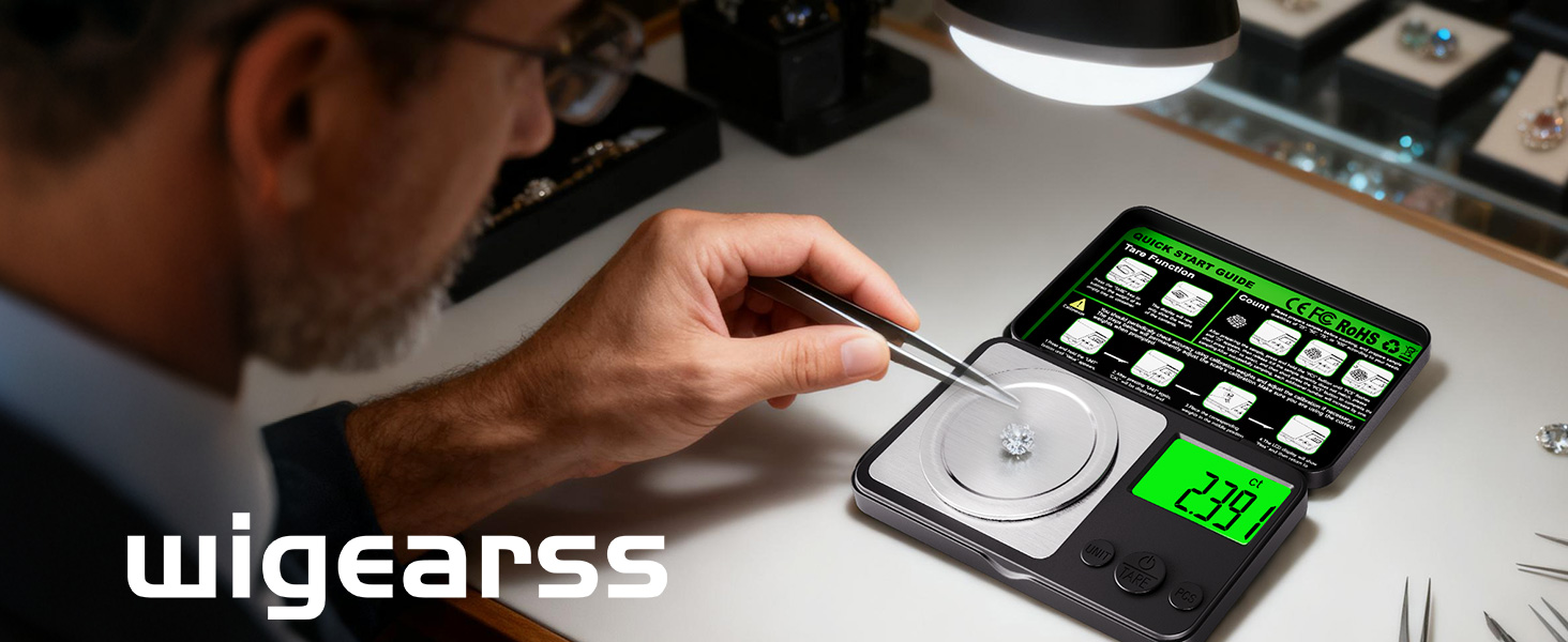 Wigearss Digital Milligram Scale 50g x 0.001g, Mini Precision Scale with Tare weight Function,Calibration Weight ＆ Backlit LCD Display, Pocket Micro Scale for Weighing Powder, Gold, Jewelry, Mini Food