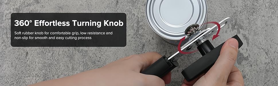 Can Opener Manual with Magnet, Heavy Duty Hand Held Can Opener with Sharp Stainless Steel Blade Easy to Use, Effortless Turn Knob, Soft Comfortable Handle, Built-In Bottle Openers, Black