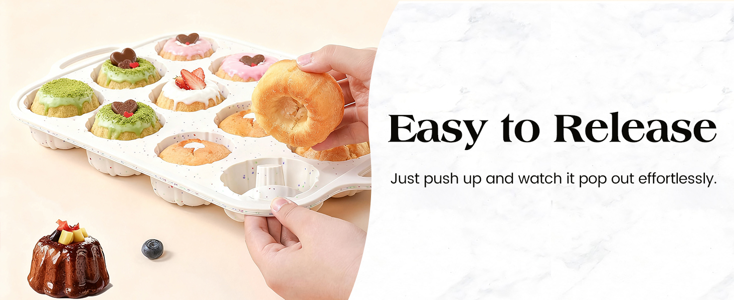 Vinino Silicone Mini Fluted Tube Cake Pans with Metal Reinforced Frame, 12-Cavity Mini Flan Molds, Non-stick Cupcakes Pans for Baking, Donuts, Muffins, Cornbread, Brownies, Jellies