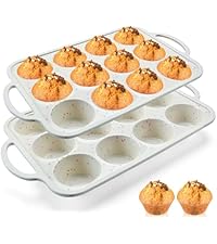 Vinino Silicone Mini Fluted Tube Cake Pans with Metal Reinforced Frame, 12-Cavity Mini Flan Molds, Non-stick Cupcakes Pans for Baking, Donuts, Muffins, Cornbread, Brownies, Jellies