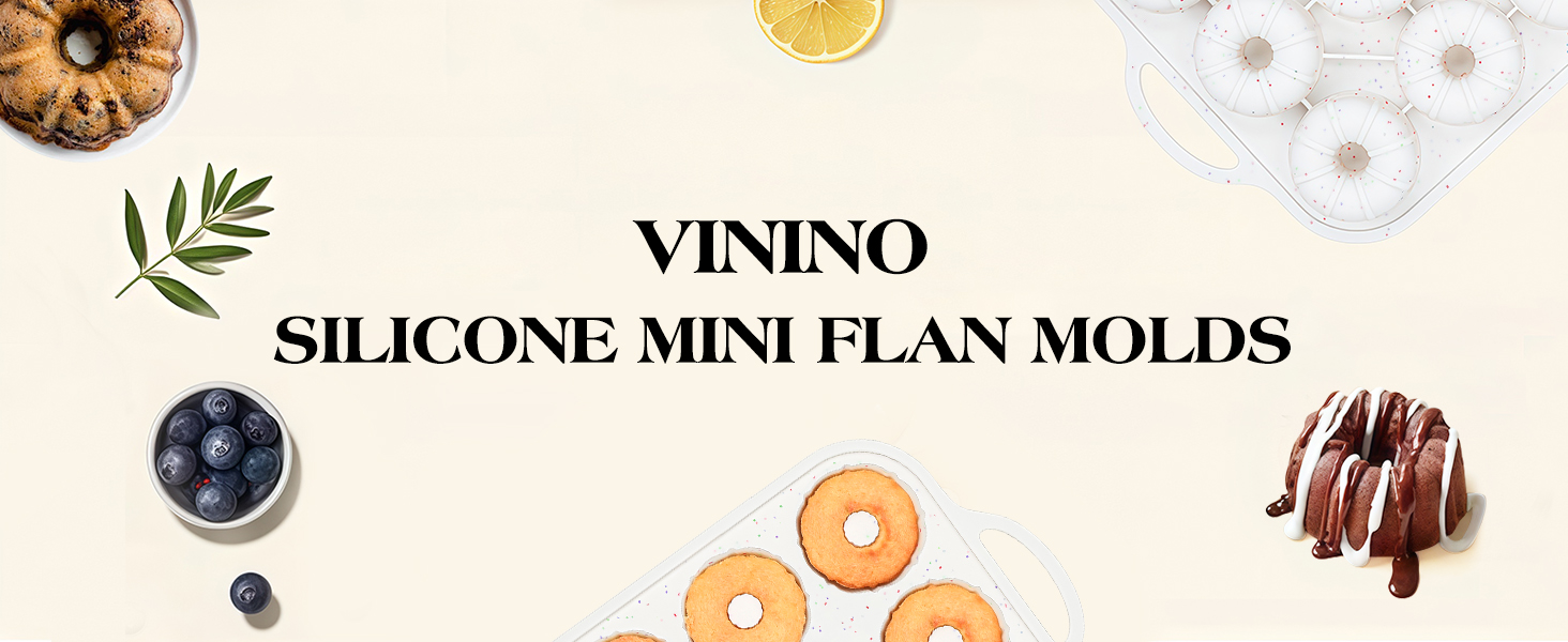 Vinino Silicone Mini Fluted Tube Cake Pans with Metal Reinforced Frame, 12-Cavity Mini Flan Molds, Non-stick Cupcakes Pans for Baking, Donuts, Muffins, Cornbread, Brownies, Jellies