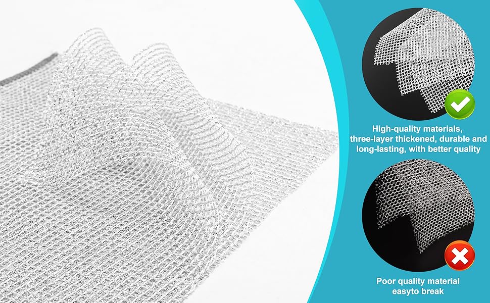 12 PCS Non Scratch Wire Dishcloth, Cleans Fast Without Scratching, Stands Up to Stuck-on Grime, Multi-Surface Safe, Wire Dishwashing Rag Cleaning Power for Everyday Jobs 7.87“ x 7.87”