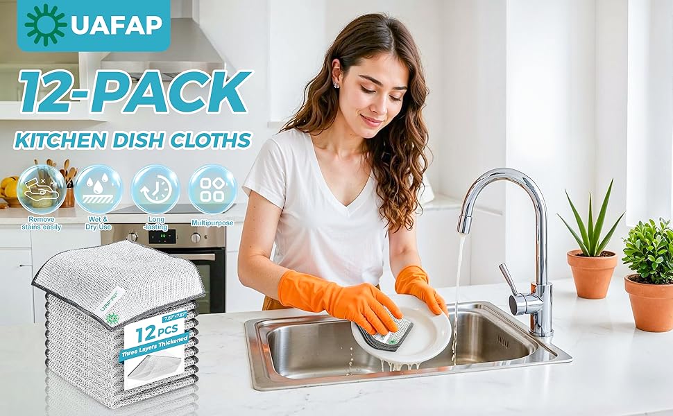 12 PCS Non Scratch Wire Dishcloth, Cleans Fast Without Scratching, Stands Up to Stuck-on Grime, Multi-Surface Safe, Wire Dishwashing Rag Cleaning Power for Everyday Jobs 7.87“ x 7.87”