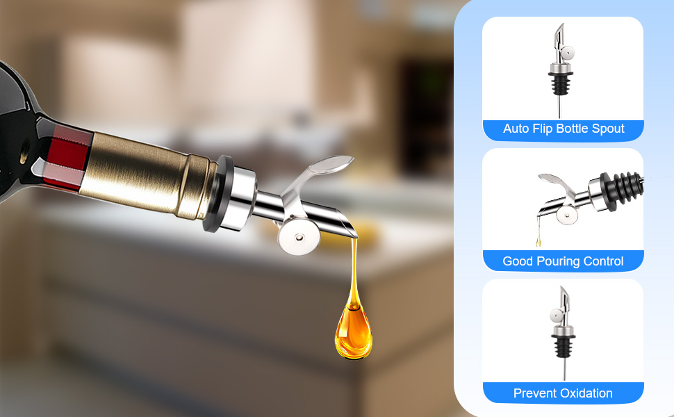 12PCS Weighted Liquor Pour Spout, Stainless Steel Liquor Bottle Pourers, Auto Flip Olive Oil Spout Bottle Pourers for Wine Syrup Vinegar Home Bar Accessories